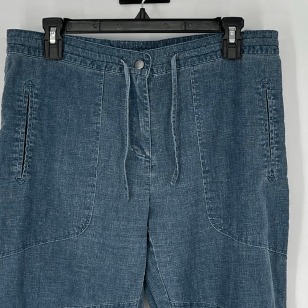 H&M L.O.G.G. Linen Jogger Pants Womens 10 Blue Drawstring Coastal Casual - Picture 2 of 14